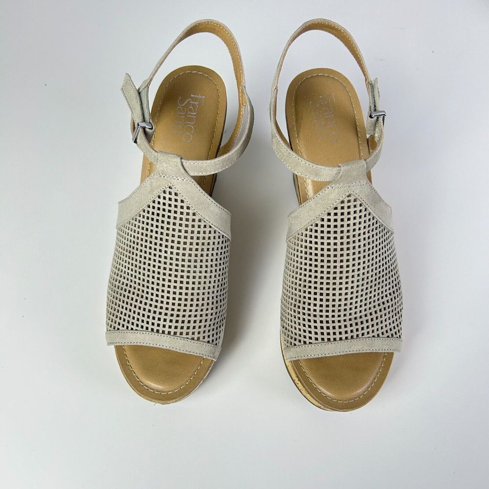 Franco Sarto Perforated Peep Toe Wedge Casual Boho Sandals Women's Size 10‎